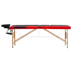 vidaXL Camilla de masaje plegable 3 zonas madera negro y rojo