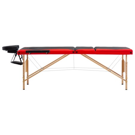 vidaXL Camilla de masaje plegable 3 zonas madera negro y rojo