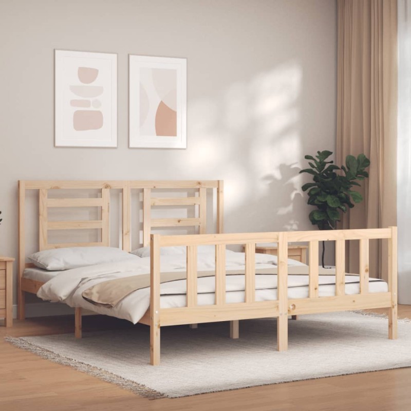 vidaXL Estructura de cama con cabecero madera maciza 160x200 cm vidaXL Estructura de cama con cabecero madera maciza 160x200 cm