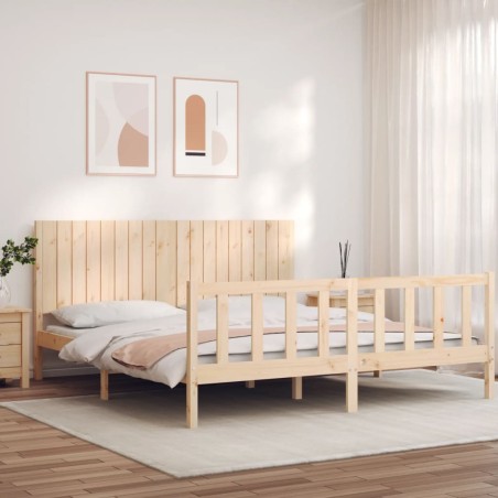 vidaXL Estructura de cama de matrimonio con cabecero madera maciza