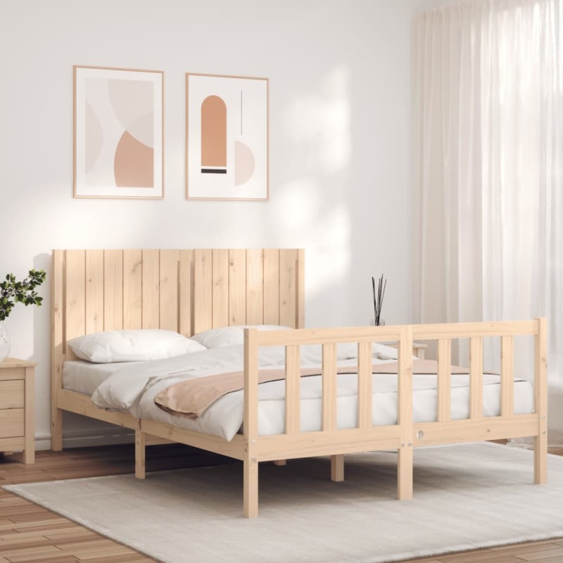 vidaXL Estructura de cama de matrimonio con cabecero madera maciza vidaXL Estructura de cama de matrimonio con cabecero madera maciza