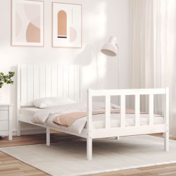 vidaXL Estructura de cama con cabecero madera maciza blanco 100x200 cm