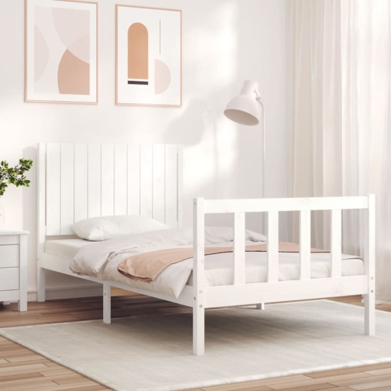 vidaXL Estructura de cama con cabecero madera maciza blanco 100x200 cm vidaXL Estructura de cama con cabecero madera maciza blanco 100x200 cm