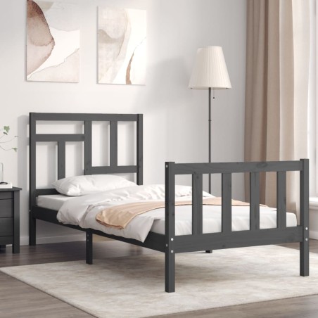 vidaXL Estructura de cama con cabecero madera maciza gris 100x200 cm