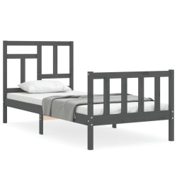 vidaXL Estructura de cama con cabecero madera maciza gris 100x200 cm