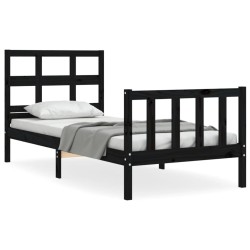 vidaXL Estructura de cama con cabecero madera maciza negro