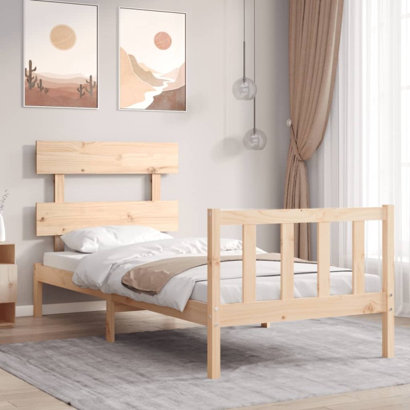 vidaXL Estructura de cama con cabecero madera maciza 100x200 cm vidaXL Estructura de cama con cabecero madera maciza 100x200 cm