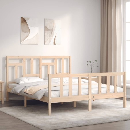 vidaXL Estructura de cama de matrimonio con cabecero madera maciza