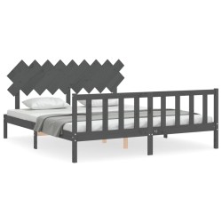 vidaXL Estructura cama de matrimonio con cabecero madera maciza gris