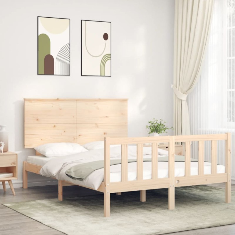 vidaXL Estructura de cama con cabecero madera maciza 140x200 cm