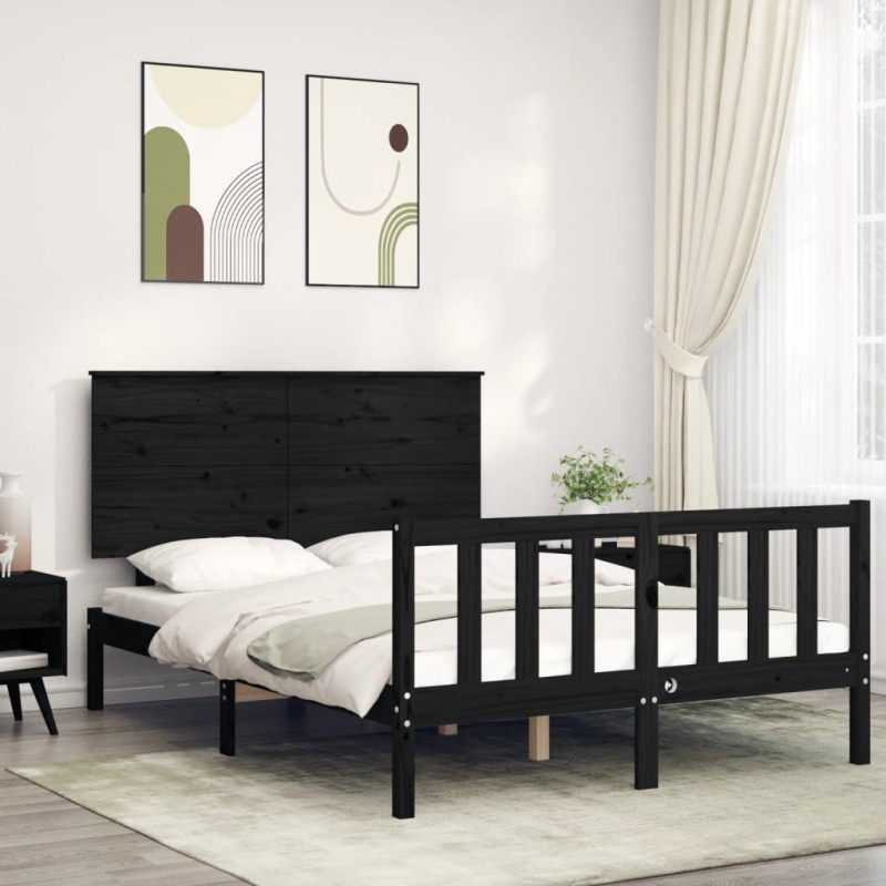 vidaXL Estructura de cama con cabecero madera maciza negro 140x190 cm vidaXL Estructura de cama con cabecero madera maciza negro 140x190 cm