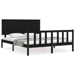 vidaXL Estructura de cama con cabecero madera maciza negro 160x200 cm