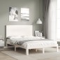 vidaXL Estructura cama de matrimonio con cabecero madera maciza blanco vidaXL Estructura cama de matrimonio con cabecero madera maciza blanco