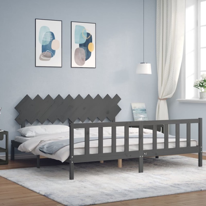 vidaXL Estructura de cama con cabecero madera maciza gris 200x200 cm vidaXL Estructura de cama con cabecero madera maciza gris 200x200 cm
