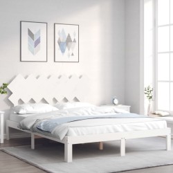 vidaXL Estructura de cama con cabecero madera maciza blanco 140x190 cm