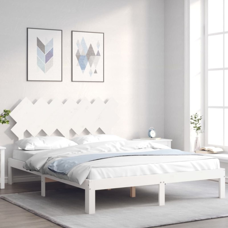 vidaXL Estructura de cama con cabecero madera maciza blanco 140x190 cm vidaXL Estructura de cama con cabecero madera maciza blanco 140x190 cm