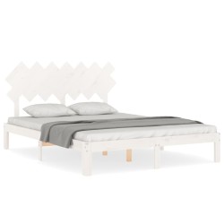 vidaXL Estructura de cama con cabecero madera maciza blanco 140x190 cm