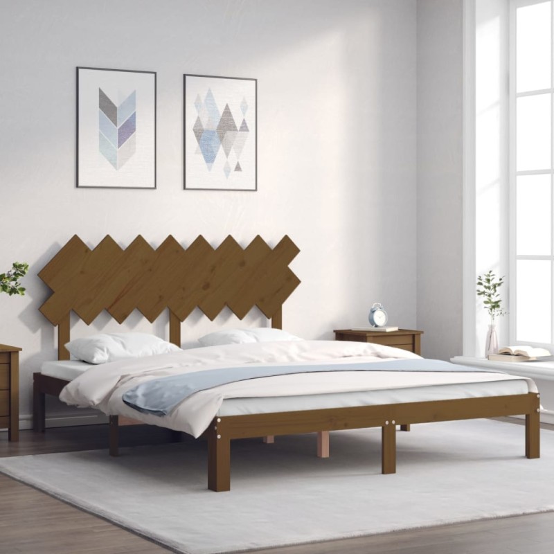 vidaXL Estructura de cama con cabecero madera marrón miel 160x200 cm