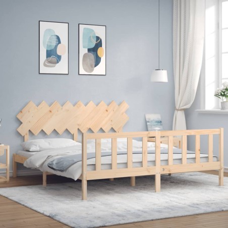 vidaXL Estructura de cama de matrimonio con cabecero madera maciza