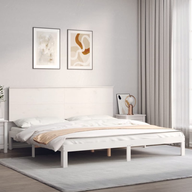 vidaXL Estructura cama de matrimonio con cabecero madera maciza blanco vidaXL Estructura cama de matrimonio con cabecero madera maciza blanco