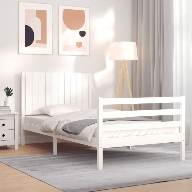 vidaXL Estructura de cama con cabecero madera maciza blanco 100x200 cm vidaXL Estructura de cama con cabecero madera maciza blanco 100x200 cm