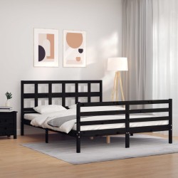 vidaXL Estructura de cama con cabecero madera maciza negro 160x200 cm