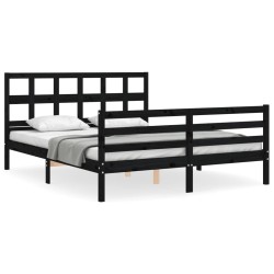 vidaXL Estructura de cama con cabecero madera maciza negro 160x200 cm