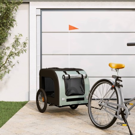 vidaXL Remolque de bicicleta mascotas hierro tela Oxford gris negro