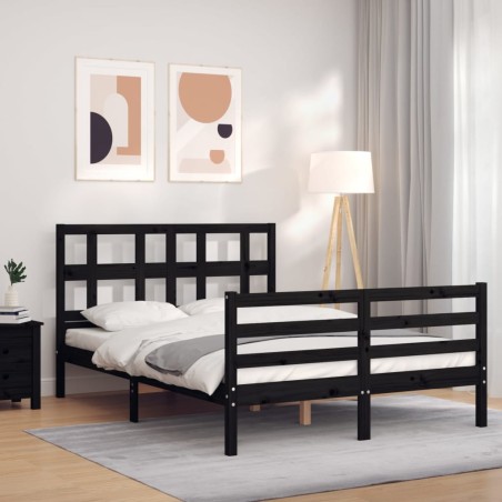 vidaXL Estructura de cama con cabecero madera maciza negro 120x200 cm