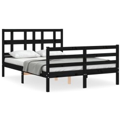 vidaXL Estructura de cama con cabecero madera maciza negro 120x200 cm