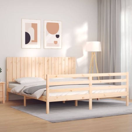 vidaXL Estructura de cama de matrimonio con cabecero madera maciza