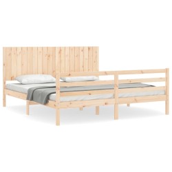 vidaXL Estructura de cama de matrimonio con cabecero madera maciza