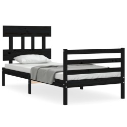 vidaXL Estructura de cama con cabecero madera maciza negro 100x200 cm