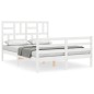 vidaXL Estructura cama de matrimonio con cabecero madera maciza blanco vidaXL Estructura cama de matrimonio con cabecero madera maciza blanco