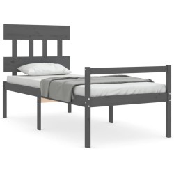 vidaXL Cama personas mayores cabecero madera maciza gris 100x200 cm