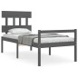 vidaXL Cama personas mayores cabecero madera maciza gris 100x200 cm vidaXL Cama personas mayores cabecero madera maciza gris 100x200 cm