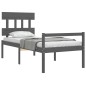 vidaXL Cama personas mayores cabecero madera maciza gris 100x200 cm vidaXL Cama personas mayores cabecero madera maciza gris 100x200 cm