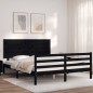 vidaXL Estructura de cama con cabecero madera maciza negro 160x200 cm vidaXL Estructura de cama con cabecero madera maciza negro 160x200 cm