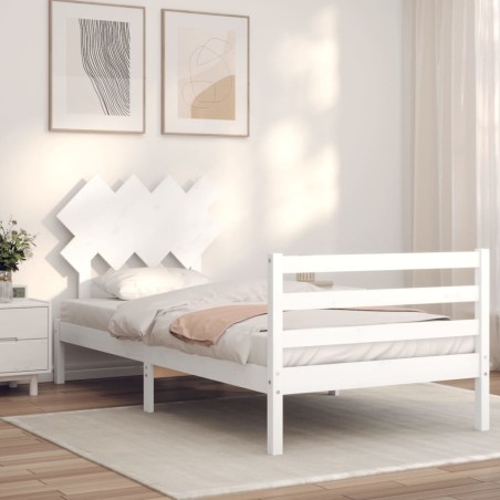 vidaXL Estructura de cama con cabecero madera maciza blanco 100x200 cm