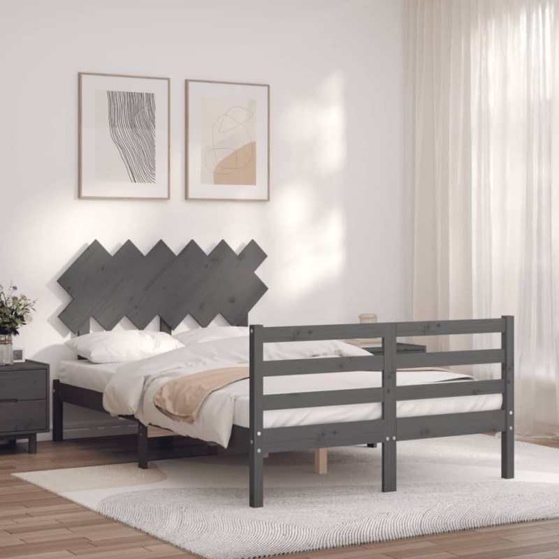 vidaXL Estructura cama de matrimonio con cabecero madera maciza gris vidaXL Estructura cama de matrimonio con cabecero madera maciza gris