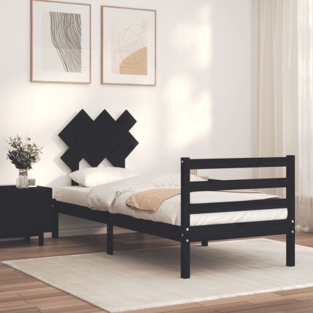 vidaXL Estructura de cama con cabecero madera maciza negro 90x200 cm