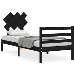 vidaXL Estructura de cama con cabecero madera maciza negro 90x200 cm