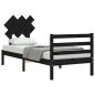 vidaXL Estructura de cama con cabecero madera maciza negro 90x200 cm