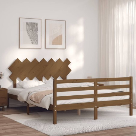 vidaXL Estructura cama y cabecero madera maciza marrón miel 140x200 cm