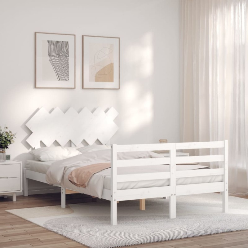 vidaXL Estructura de cama con cabecero madera maciza blanco 120x200 cm vidaXL Estructura de cama con cabecero madera maciza blanco 120x200 cm