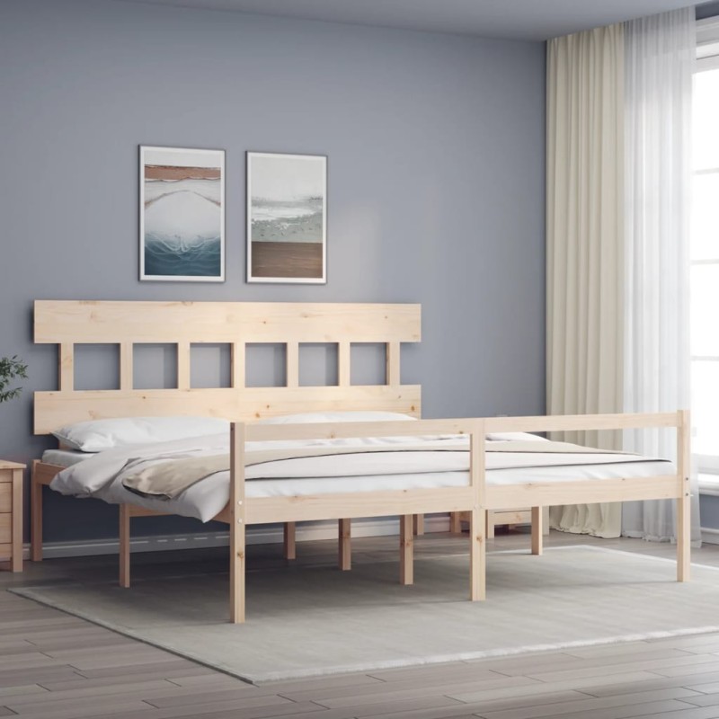 vidaXL Cama para personas mayores con cabecero madera maciza 200x200cm vidaXL Cama para personas mayores con cabecero madera maciza 200x200cm