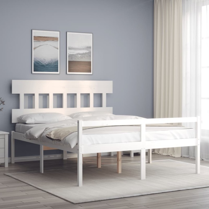 vidaXL Cama matrimonio personas mayores cabecero madera maciza blanco vidaXL Cama matrimonio personas mayores cabecero madera maciza blanco