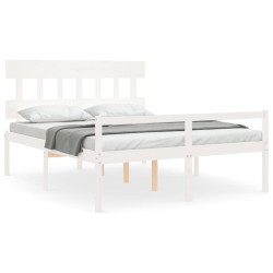 vidaXL Cama matrimonio personas mayores cabecero madera maciza blanco