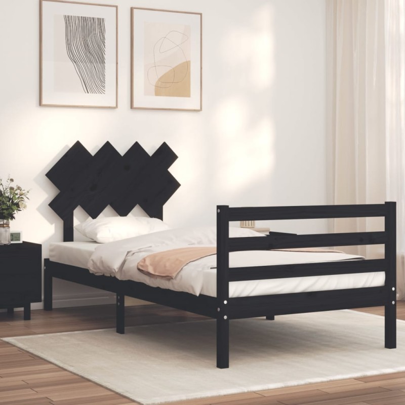 vidaXL Estructura de cama con cabecero madera maciza negro 100x200 cm vidaXL Estructura de cama con cabecero madera maciza negro 100x200 cm