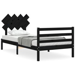 vidaXL Estructura de cama con cabecero madera maciza negro 100x200 cm